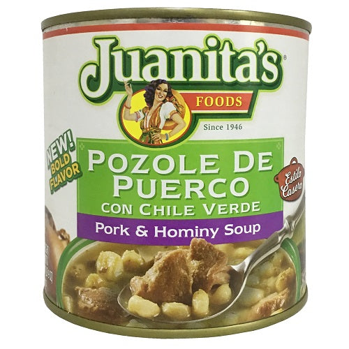 juanitas pork hominy soup 25oz w- grn chi -- 12 per case