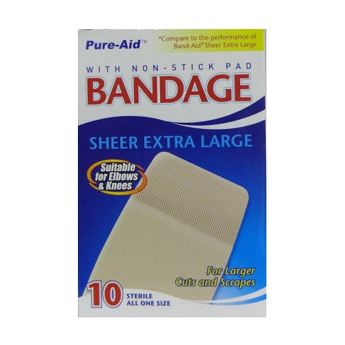 pure- aid bandage 10ct sheer xtra lg -- 48 per case