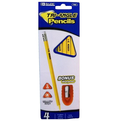 pencils triangle shape 4pc w- sharperner -- 24 per box