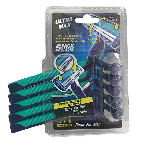 ultra max razors 5pk twin blade w- aloe -- 48 per box