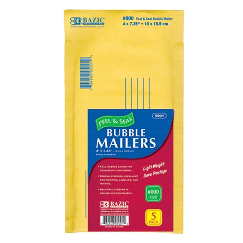 bubble mailers 5pk 4 x 7.25in ylw -- 24 per case