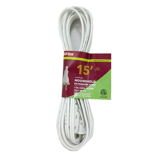 t.b extension cord 15ft white 3 outlet -- 25 per box