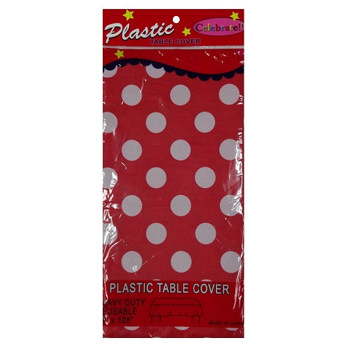 table cover 54 x 108in polka dot red -- 12 per box