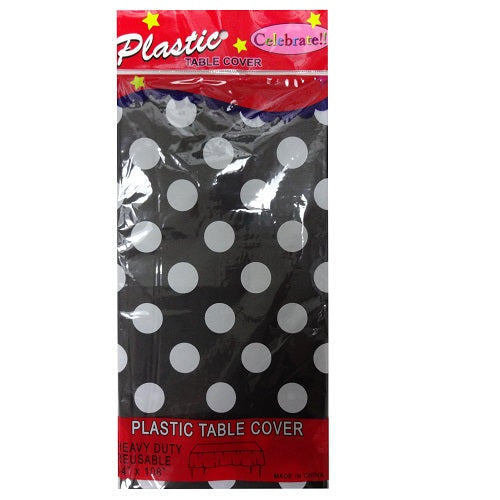 table cover 54 x 108in black w- wht dots -- 12 per box