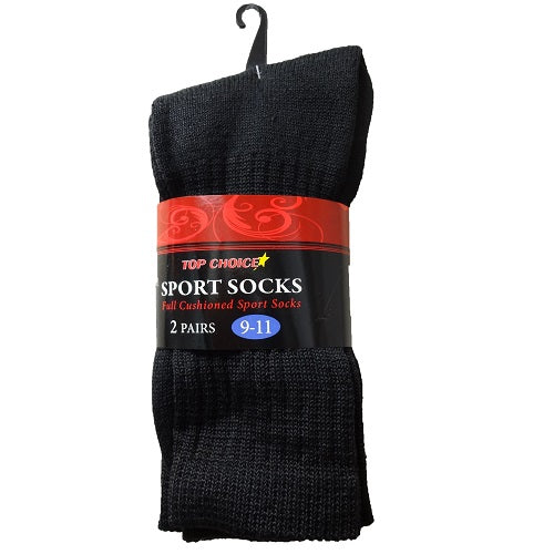 crew socks 2pk 9-11 black -- 6 per box