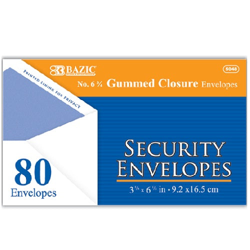 security envelopes 80ct white 6 gummed -- 24 per case