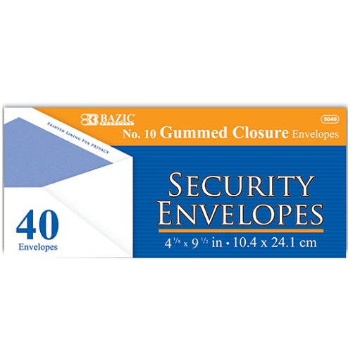 security envelopes 40ct white 10 gummed -- 24 per case