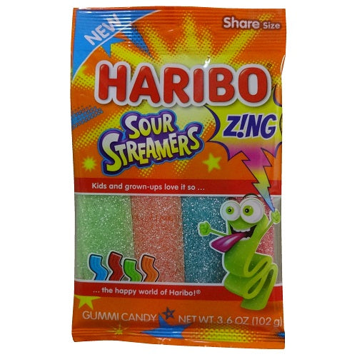 haribo gummies 3.6oz sour streamers -- 12 per case