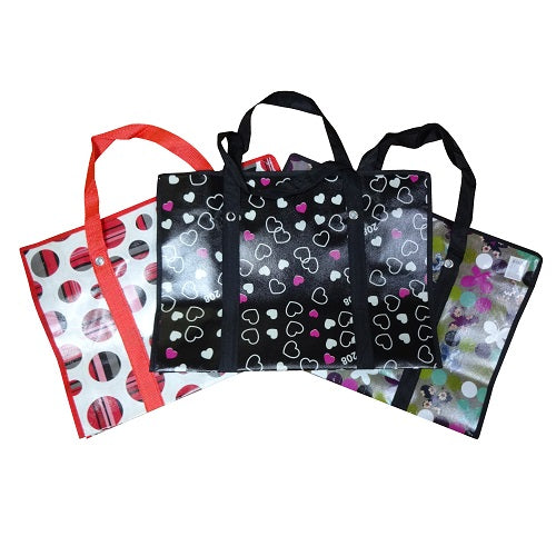 shopping bags w- zipper asst designs -- 12 per box