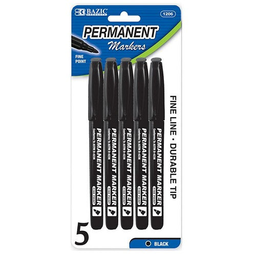 permanent black markers 5pk fine tip -- 24 per box