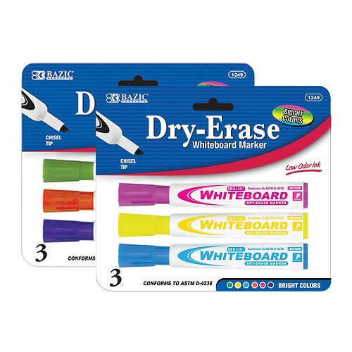 dry- erase markers 3pc bright clrs -- 24 per box