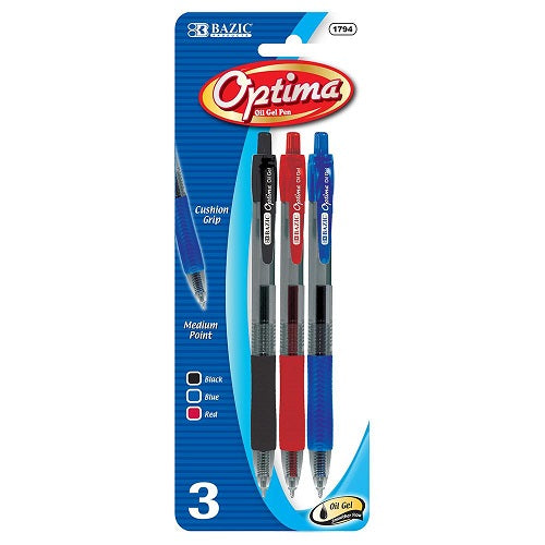 optima oil gel pens 3pc asst clrs -- 24 per box