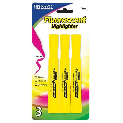 fluorescent highlighters 3pc yellow -- 24 per box