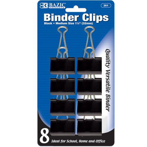 binder clips 8pk md black -- 24 per box