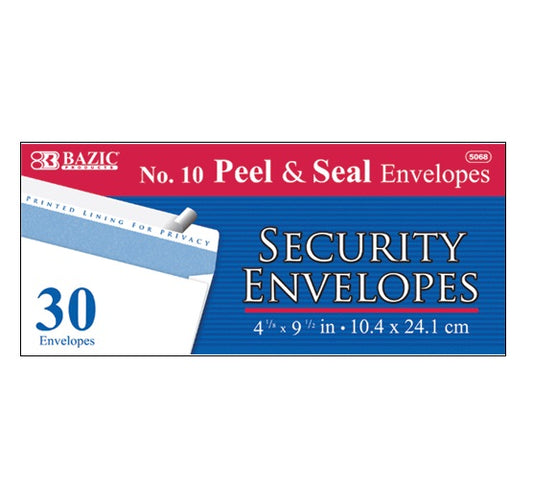 security envelopes 30ct 10 white peel -- 24 per case