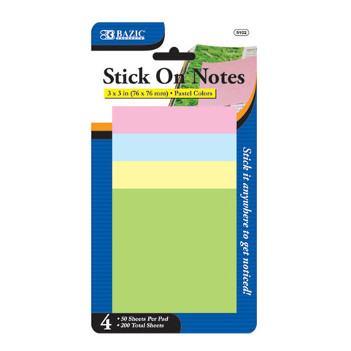 stick on notes 3 x 3 50 sheets pastel as -- 24 per box