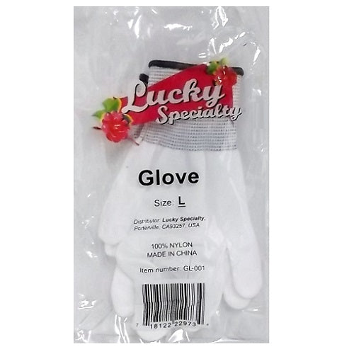 gloves white 100 nylon lg -- 12 per box