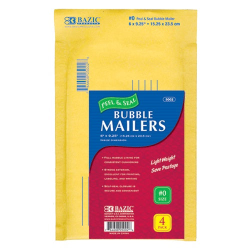 bubble mailers 4pk 6 x 9.25in ylw -- 24 per case