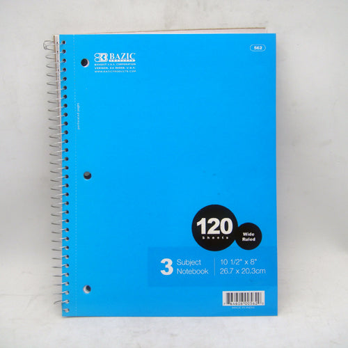 notebook 3 subj 120ct w-r spiral asst -- 24 per case