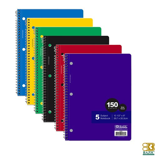 notebook 5 subj 150ct w-r spiral asst -- 24 per case