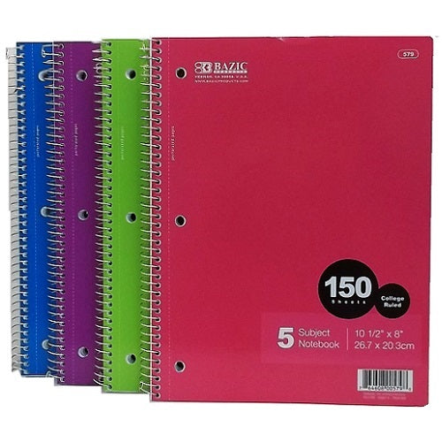 notebook 5 subj 150ct c-r spiral asst -- 24 per case