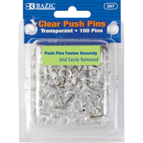 push pins 100ct clear -- 24 per box