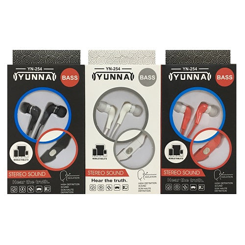 yunna earphones bass asst clrs yn-254 -- 12 per box