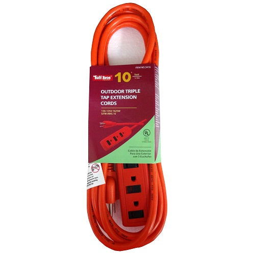 t.b outdoor extension cord 10ft 3 outlet -- 12 per box