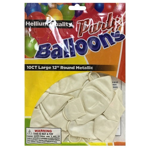 balloons 10ct 12in wht metallic -- 12 per box