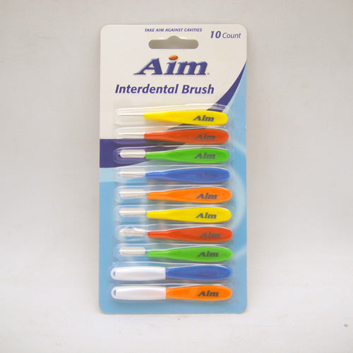 aim interdental brush 10pc asst clrs -- 12 per box