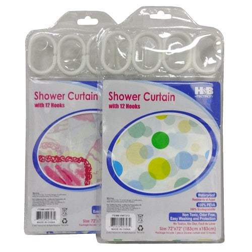 shower curtains w-12 hooks asst clrs -- 36 per box