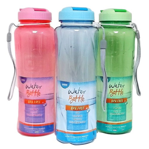 water bottle 33oz w- handle strap asst cl -- 24 per case