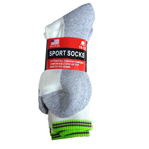 socks ankle 3pk 9-11 white w- color line -- 12 per box