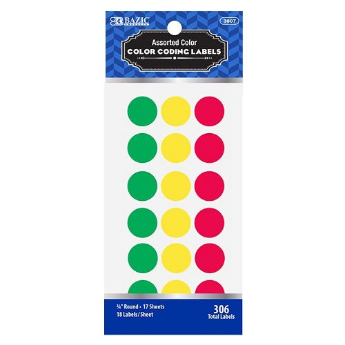 color coding label dots asst clrs 306ct -- 24 per box