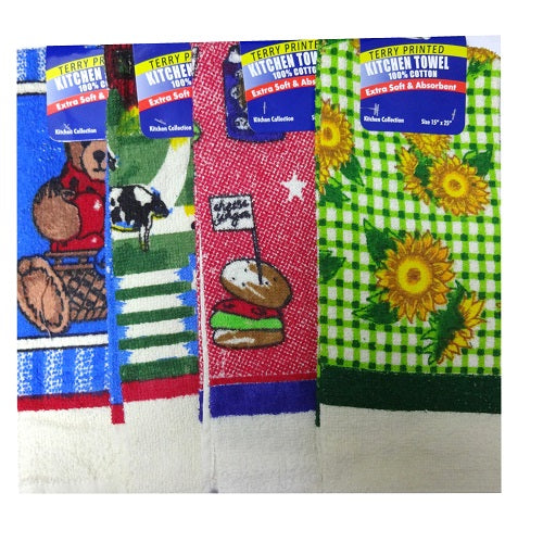 kitchen towels 15 x 25in asst print -- 12 per box