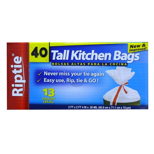 riptie tall kitchen bags 13 gl 40ct rip -- 12 per case