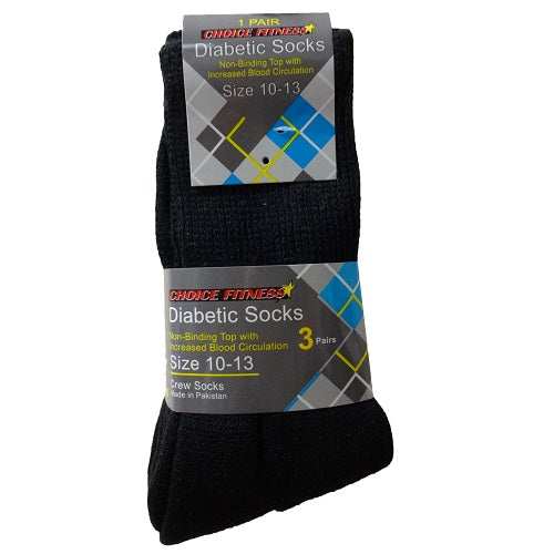 diabetic crew socks 10-13 black -- 12 per box