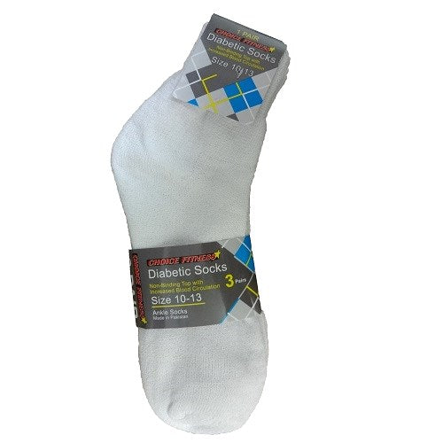 diabetic ankle socks 10-13 white -- 12 per box