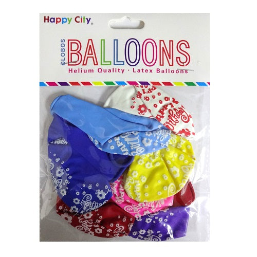 balloons happy birthday 8pc asst clrs -- 12 per box