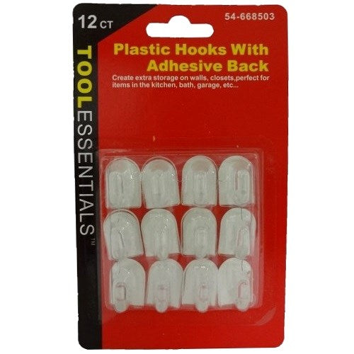 plastic hooks w- adhesive back 12ct -- 24 per case