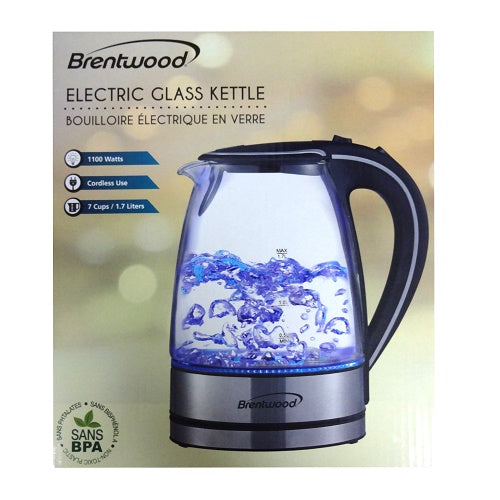 brentwood glass kettle electric 1.7 ltrs -- 6 per case