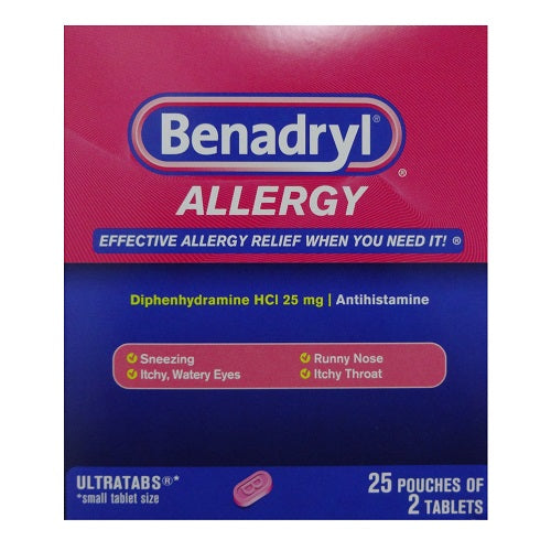 benadryl allergy tablets 25ct of 2 -- 2 per box