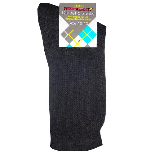 diabetic crew socks 1pk 10-13 black -- 12 per box