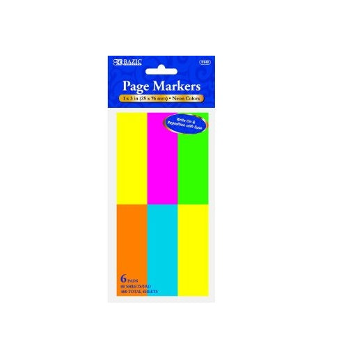 page markers 6pk neon asst clrs -- 24 per box