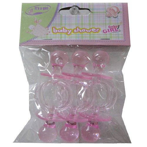 baby pacifier 6pc pink b-s decoration -- 24 per box