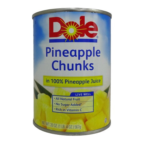 dole pineapple chunks 20oz in juice -- 12 per case