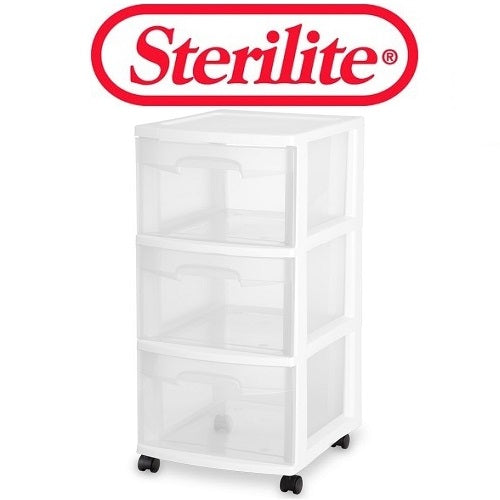 sterilite 3 drawer cart md wht w- wheels -- 2 per case