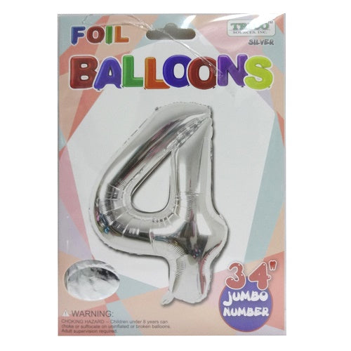 balloons foil 34in silver 4 -- 10 per case