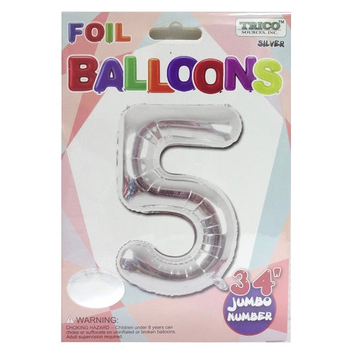 balloons foil 34in silver 5 -- 10 per case