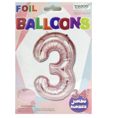 balloons foil 34in rose 3 -- 10 per case